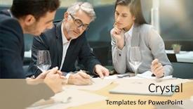  Presentation with business report - Beautiful slide deck featuring executive people doing business report backdrop and a  colored foreground