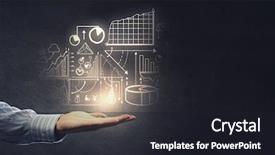  Presentation with hand palm - Slide deck having executive planning - businessman hand presenting business idea background and a dark gray colored foreground