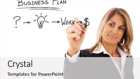  Presentation with strategy plan - Slide deck enhanced with executive planning - businesswoman with a strategy plan background and a white colored foreground