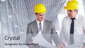  Presentation with leader - Theme consisting of executive planning - senior leader looking at camera background and a light blue colored foreground