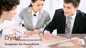  Presentation with young business people - Slide deck consisting of executive planning - young business people are working background and a lemonade colored foreground