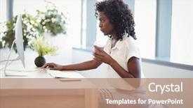  Presentation with executive brief - Presentation design featuring executive sitting on fitness ball background and a coral colored foreground