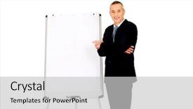  Presentation with flip chart - Slide deck consisting of executive standing near flip chart background and a light gray colored foreground