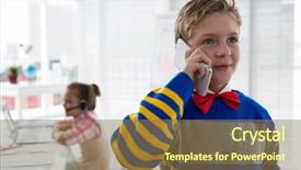  Presentation with executive business negotiation skills - Cool new slide set with executive talking on mobile phone backdrop and a  colored foreground