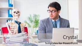  Presentation with skeleton - Slide deck featuring executive team - businessman working with skeleton background and a lemonade colored foreground