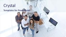  Presentation with creative teaching - Slide deck enhanced with executive team - group of creative professionals standing background and a  colored foreground