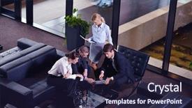  Presentation with young business people - Audience pleasing PPT theme consisting of executive team - group of happy young business backdrop and a  colored foreground