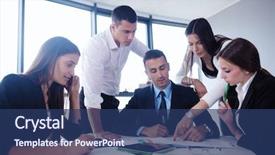  Presentation with group of people silhouettes walking - Audience pleasing slide set consisting of executive team - group of happy young business backdrop and a ocean colored foreground