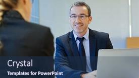  Presentation with job interview - Audience pleasing presentation theme consisting of executive-woman-having-an-interview backdrop and a ocean colored foreground