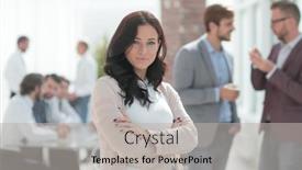  Presentation with executive - Amazing presentation theme having executive-young-woman-standing backdrop and a light gray colored foreground