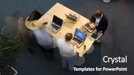  Presentation with web - Slides enhanced with executives at a conference background and a dark gray colored foreground