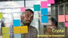  Presentation with sticky notes - Cool new PPT layouts with executives discussing over sticky note backdrop and a tawny brown colored foreground