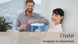  Presentation with glasses - Audience pleasing presentation theme consisting of executives holding glasses of water backdrop and a light gray colored foreground