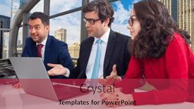  Presentation with computer - Presentation enhanced with executives-in-the-office-analyzing background and a red colored foreground