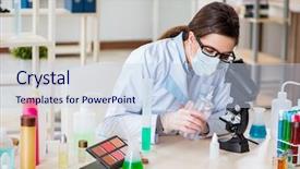  Presentation with beauty products - Colorful slide deck enhanced with exeprience biotechnologie cream - lab chemist checking beauty backdrop and a sky blue colored foreground