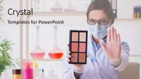  Presentation with beauty products - Beautiful theme featuring exeprience biotechnologie cream - lab chemist checking beauty backdrop and a  colored foreground