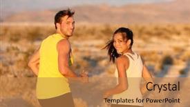  Presentation with young happy couple - Colorful slides enhanced with laboratory beakers in analyst s backdrop and a light blue colored foreground