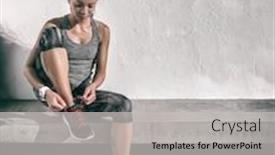  Presentation with home run - PPT theme having exercise-active-asian-woman-getting background and a light gray colored foreground