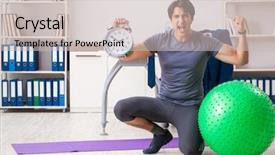  Presentation with employee anniversary work office - Slide set featuring exercise ball - young male employee exercising background and a  colored foreground