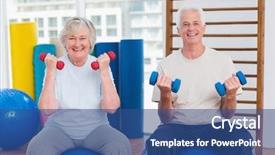  Presentation with gym ball - Presentation enhanced with exercise ball at gym background and a ocean colored foreground