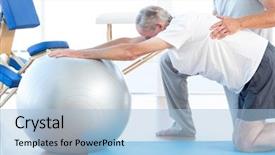 Presentation with helping man - Presentation design having exercise ball in medical background and a light blue colored foreground