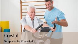  Presentation with exercise bike - Slide set with exercise bike with his trainer background and a coral colored foreground