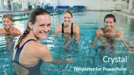 Presentation with exercise class - Slide deck with exercise bikes in swimming pool background and a ocean colored foreground