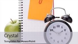  Presentation with school apple - Audience pleasing PPT theme consisting of exercise book - alarm clock blank notebook sheet backdrop and a light gray colored foreground