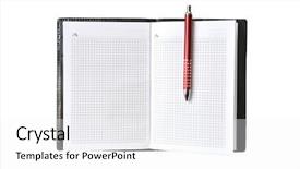  Presentation with pen - Colorful theme enhanced with exercise book - notebook and pen isolated backdrop and a white colored foreground