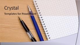  Presentation with notepad - Amazing theme having exercise book - notepad and pens at table backdrop and a coral colored foreground