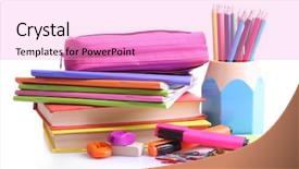  Presentation with school community relations by edward moore - Theme consisting of exercise book - school supplies isolated on white background and a lavender colored foreground