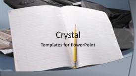  Presentation with backpack - Amazing presentation design having exercise book and the backpack backdrop and a light gray colored foreground