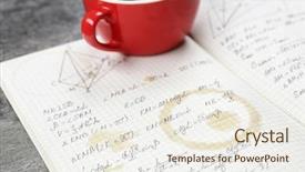  Presentation with coffee book - Slide set featuring exercise book with coffee stains background and a sky blue colored foreground