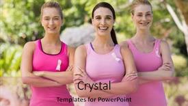  Presentation with volunteer - Cool new PPT theme with exercise cancer - portrait of young volunteer women backdrop and a coral colored foreground