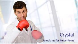 Presentation with rubber gloves doctor puts - Colorful presentation design enhanced with exercise cardiology - doctor in red boxing gloves backdrop and a sky blue colored foreground
