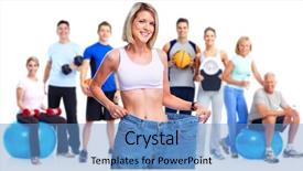  Presentation with arabian woman wearing hijab muslim - Colorful PPT theme enhanced with exercise diet - slimming woman wearing big pants backdrop and a teal colored foreground