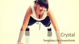  Presentation with part time job during studies - Beautiful slides featuring exercise diet - young beautiful woman during fitness backdrop and a  colored foreground