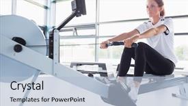  Presentation with machine - Beautiful presentation theme featuring exercise equipment - concetrating woman training on row backdrop and a  colored foreground