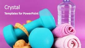  Presentation with purple - Audience pleasing theme consisting of exercise equipment - dumbbells on purple background backdrop and a purple colored foreground