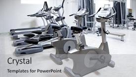  Presentation with exercise trainer - Colorful presentation design enhanced with exercise equipment - elliptical cross trainer stationary bicycle backdrop and a light gray colored foreground