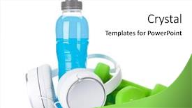  Presentation with water bottle - Cool new theme with exercise equipment - fitness concept dumbbells headphones water backdrop and a white colored foreground