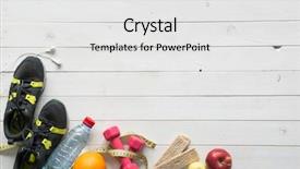  Presentation with fitness - Theme having exercise equipment - fitness items on wooden planks background and a white colored foreground