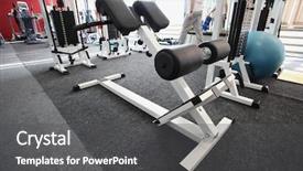  Presentation with gym - Amazing slide set having exercise equipment - gym apparatus in gym hall backdrop and a dark gray colored foreground