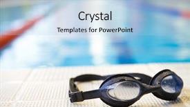  Presentation with nobody - Colorful presentation design enhanced with exercise equipment - image of swimming pool backdrop and a light blue colored foreground