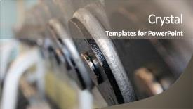  Presentation with weightlifting - Colorful PPT theme enhanced with exercise equipment - line of disk barbells backdrop and a gray colored foreground