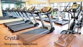  Presentation with gym - PPT layouts having exercise equipment - set of treadmills staying background and a coral colored foreground