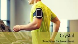  Presentation with treadmill - Slide deck featuring exercise equipment - sport fitness lifestyle technology background and a yellow colored foreground