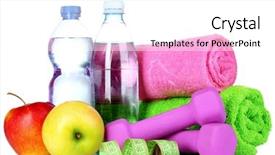  Presentation with fresh water splash green apple isolated white - Slides having exercise equipment - towel dumbbells apples and water background and a white colored foreground