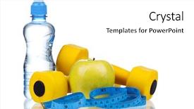  Presentation with apple - Colorful slides enhanced with exercise equipment - yellow one kilogram dumbbells backdrop and a white colored foreground