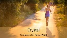  Presentation with health woman running female runner - Slide deck having exercise equipment - young woman running outdoors background and a yellow colored foreground
